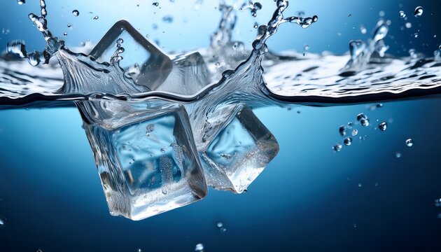 refreshing ice cubes splashing in clear water creating a cool and inviting atmosphere