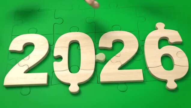 Wooden puzzle pieces scattered on vibrant green surface symbolizing solutions and connections