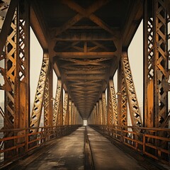 Rusty Steel Bridge Perspective Industrial Architecture and Atmospheric Transport Route