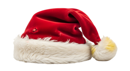 Red santa hat with white fur for christmas isolated on transparent background