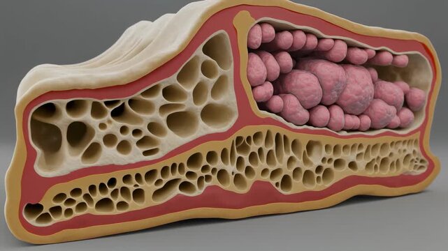 Detailed Cross-Section of Human Bone Structure: Compact and Cancellous Bone