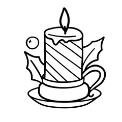 Vintage Christmas candle, simple vector line art illustration