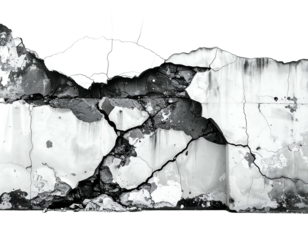 Cracked, peeling, aged concrete wall surface with crumbling textures