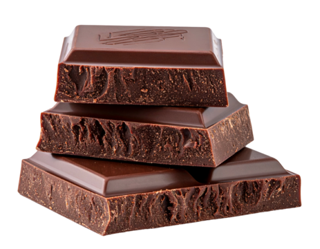 Dark chocolate pieces stacked, rich and textured