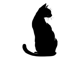 a black silhouette of a cat sitting on a transparent backgroundblack, cat, profile, sit, stare 