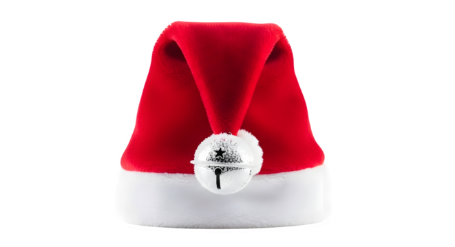 Red santa claus hat with jingle bell for xmas isolated on transparent background - Powered by Adobe