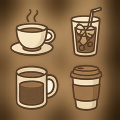 Obraz premium Elegant coffee beverages illustration collection, appealing visuals and refined design