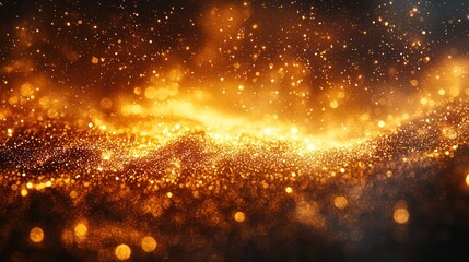 Golden glitter texture with bokeh lights.