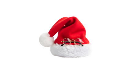 Cute santa claus hat with glasses for xmas isolated on transparent background