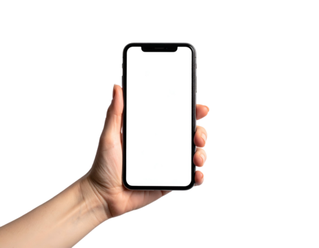 Human hand holding a modern smartphone with a blank screen