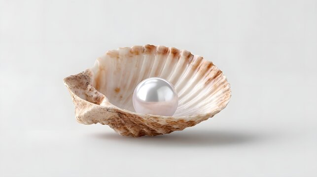 Discover the exquisite beauty of a single lustrous pearl nestled inside a detailed weathered seashell  This image evokes luxury nature s bounty and precious discovery - Powered by Adobe