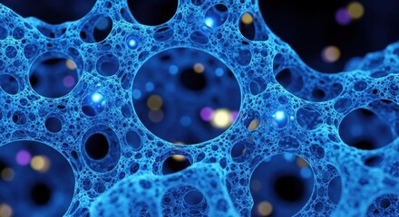 Abstract Blue Fractal Pattern With Glowing Orbs