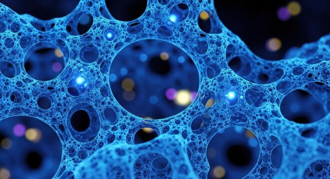 Abstract Blue Fractal Pattern With Glowing Orbs