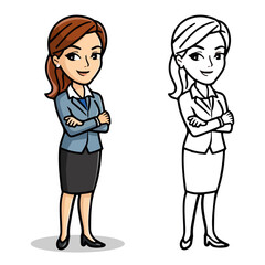 business woman hand drawing vector illustration  and business woman outlines hand drawn vector art on white background. woman, cartoon, office, business, character, person, vector, people.