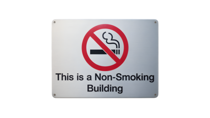 A no smoking building sign is shown with clear text on a transparent png isolated background.