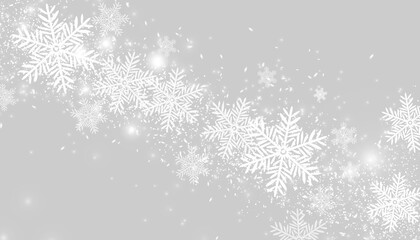 Winter-themed PNG with delicate white snowflakes scattered diagonally over soft bokeh lights, creating a magical, festive atmosphere perfect for Christmas and New Year holiday designs.
