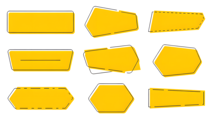 Yellow graphic shapes are displayed on a transparent png background, isolated.