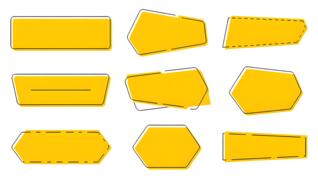 Yellow graphic shapes are displayed on a transparent png background, isolated.