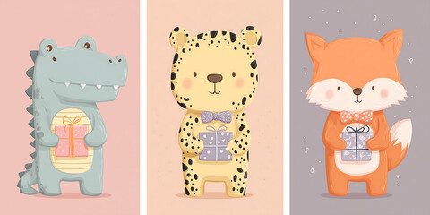 Cute animals in pastel colors for children's fashion magazine cover