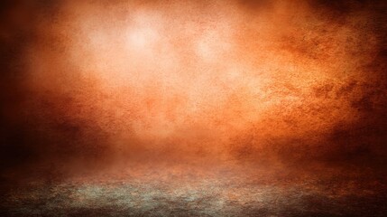 A textured, rustic bronze-orange background with a spotlight effect, a moody stage or room aesthetic. Features a granular surface and warm, metallic tones, blurred orange background