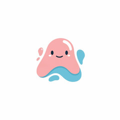 Cute Pink Blob Character with Blue Accents.