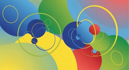 Abstract background with vibrant circles and rings in blue green yellow and red creating a dynamic and modern design perfect for creative projects