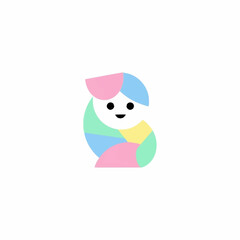 Abstract Colorful Character with Smiling Face Minimalist Illustration.