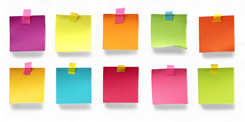 Collection of colorful sticky notes attached with tape for reminders