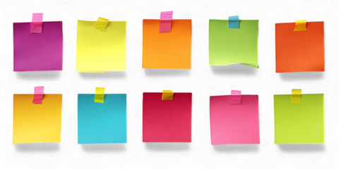 Collection of colorful sticky notes attached with tape for reminders