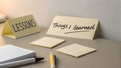 Close up view of sticky notes displaying lessons learned
