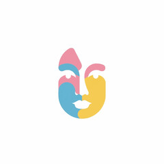 Abstract face art with colorful shapes and minimalist design.