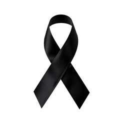 Realistic black ribbon symbolizing support for breast cancer awareness isolated on transparent background
