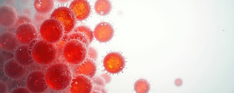 Microscopic red algae cysts, Haematococcus pluvialis, showing detailed structures. These cells contain astaxanthin, a potent antioxidant with health benefits.