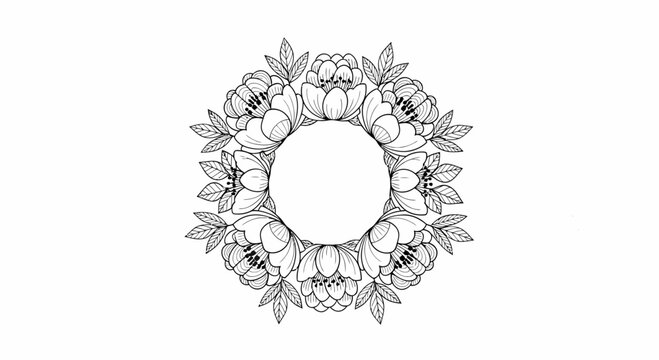 Elegant Floral Wreath With Space For Text On White Background