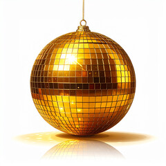 shining golden disco ball with light sparkles isolated on a white background