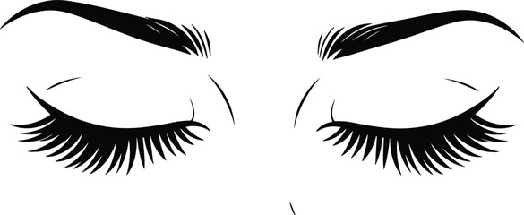 Stylized closed eyes with bold lashes and brows, vector illustration for beauty branding, makeup design, and editorial fashion content