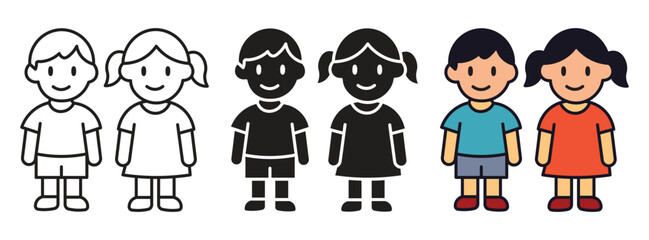 boy girl Kids Icon set. Boy and girl, kids, child icon symbol in line and flat style on white background. vector illustration.