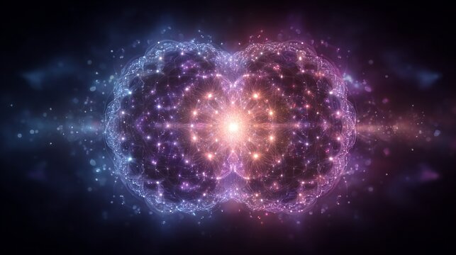 Abstract cosmic brain illustration with glowing connections and vibrant energy fields