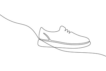 Minimalist continuous line drawing of a running shoe on white background