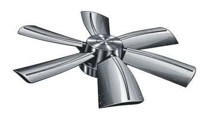 A silver sixbladed fan propeller with a central hub