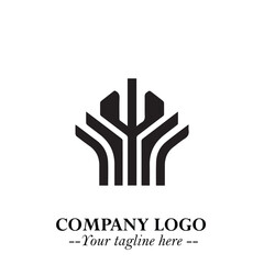 Building Logo Symbol in Black on the White Background with Modern Minimal Architecture Design