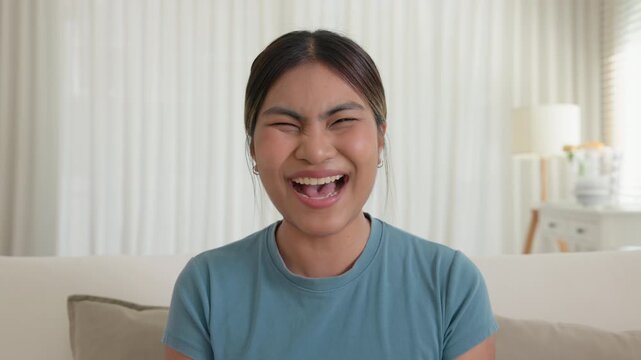 Screen POV laptop webcam Asia young adult black people receive good news at home happy joy job hired interview result on mobile, award bonus, win luck sport bet online game order trade, loan money.