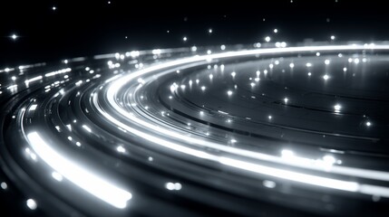 Abstract futuristic background with glowing neon lines and particles creating a dynamic circular