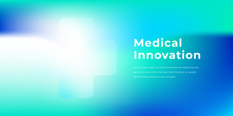 Abstract blue and green healthcare and medical gradient background. Blurred light fuzz medical cross banner for medicine innovation, science and research design