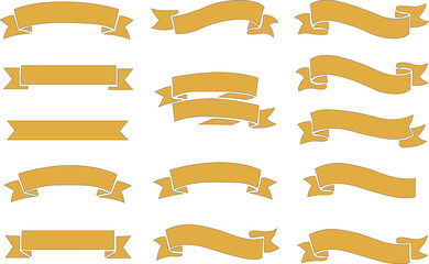 Ribbon banners for various designs applictions icon set.Collection of twelve black ribbon banners; vector illustration design elements. Set of flat, solid black ribbons in various shapes.