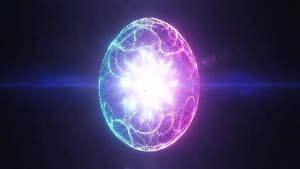 Animated abstract futuristic orb made of glowing blue and pink particles, pulsing with a bright energy flash. Seamless loop. - Powered by Adobe
