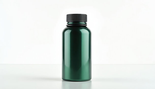 Sleek dark green metallic water bottle with a black screw cap and a handy carry loop. This reusable container promotes healthy hydration for active lifestyles, fitness, and travel.