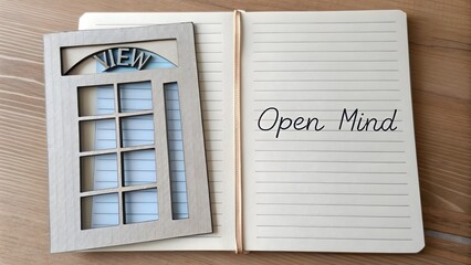 Flat Lay of Wooden Window Cutout on a Notebook Page