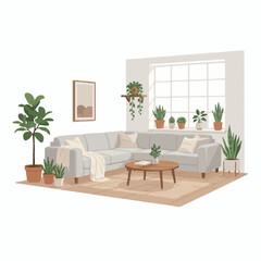 Green Home Interior Design Vector Illustration