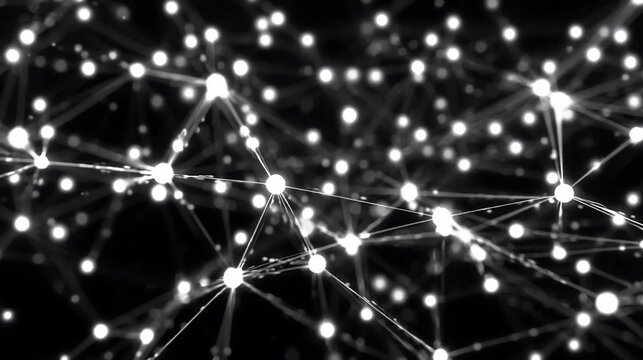 Abstract network of glowing nodes and lines conveys connectivity and innovation